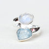 Natural Moonstone & Aquamarine Ring Adjustable Ring 925 Sterling Silver Handmade Ring