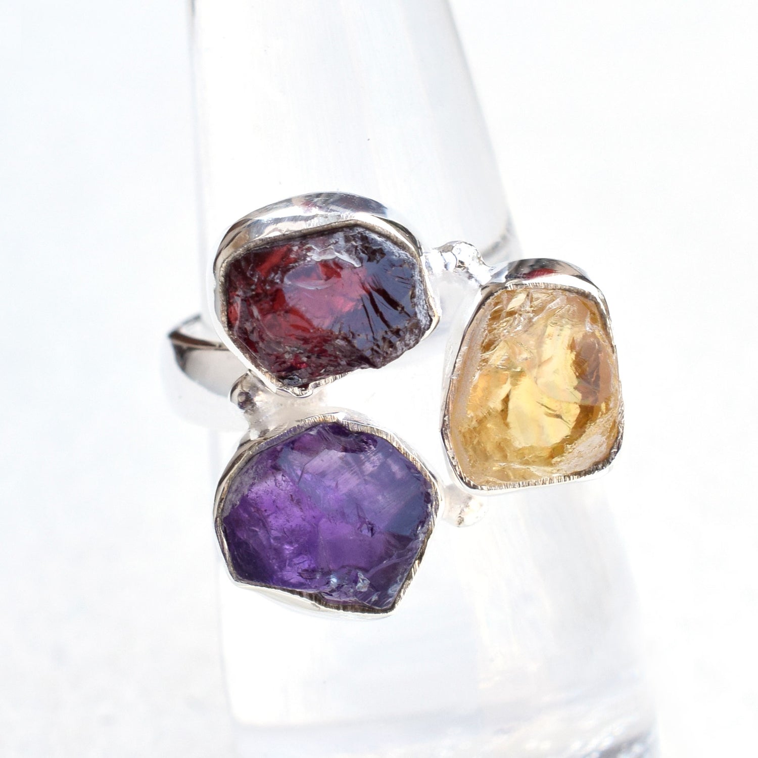 Boucles D'oreilles Argent 925 Pierres Précieuses - Citrin, Grenat, Rubis - Fait Main