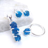 Neon Blue Apatite Jewelry Sterling Silver Set Natural Raw Apatite Jewelry