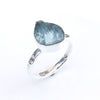 Hammered Silver Ring Natural Raw Aquamarine Ring Stackable Ring