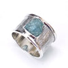 Wide Band Ring Natural Raw Aquamarine Ring 925 Sterling Silver Aquamarine Ring