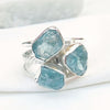 Natural Raw Aquamarine Crystal Ring 925 Sterling Silver Aquamarine Birthstone Gift Ring
