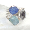 Natural Multi Raw gemstone Ring 925 Sterling Silver Rough stone Rings