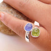 Natural Raw Tanzanite & Peridot Ring Adjustable Ring 925 Sterling Silver