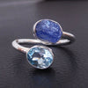 Natural Raw Tanzanite Blue Topaz Ring 925 Sterling Silver Adjustable Ring
