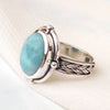 Natural Larimar Ring 925 Sterling Silver Dominican Republic Larimar Ring