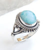 Natural Larimar Ring 925 Sterling Silver Dominican Larimar Ring