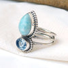 Natural Larimar & Blue Topaz Ring 925 Sterling Silver Handmade Ring