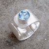 Natural Blue Topaz Adjustable Ring Matte finish 925 Sterling Silver Ring