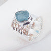 Hammered Silver Ring Natural Raw Aquamarine Birthstone Ring 925 Silver