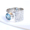 Engraved Natural Blue Topaz Ring 925 Sterling Silver Handmade Topaz Ring