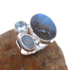 Natural Multi Stone Ring Labradorite Aquamarine, Blue Topaz Ring Adjustable Ring