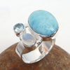 Natural Multi Stone Ring Larimar Moonstone & Blue Topaz Ring, Adjustable Ring