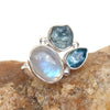 Natural Multi Stone Ring Moonstone Aquamarine & Blue Topaz Ring Adjustable Ring