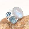 Natural Moonstone Aquamarine & Blue Topaz Ring Adjustable Ring Multi stone Ring