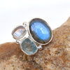 Multi Stone Ring Natural Labradorite Moonstone Aquamarine Ring Adjustable Ring