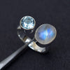Natural Moonstone Blue Topaz Ring Adjustable Ring 925 Sterling Silver handmade Ring