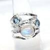 Natural Moonstone & Blue Topaz Ring Multi Stone Ring 925 Sterling Silver