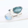 Natural Raw Aquamarine Moonstone Ring 925 Sterling Silver Adjustable Ring Fine Silver Ring