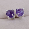 Natural Raw Amethyst Stud Post earring 925 Sterling Silver Amethyst Crystal Earring