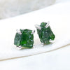 Natural Raw Chrome Diopside Stud Earring 925 Sterling Silver Green Stone Stud Earring
