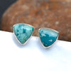 Natural Tibet Turquoise Stud Earring Trillion Stud Post 925 Sterling Silver
